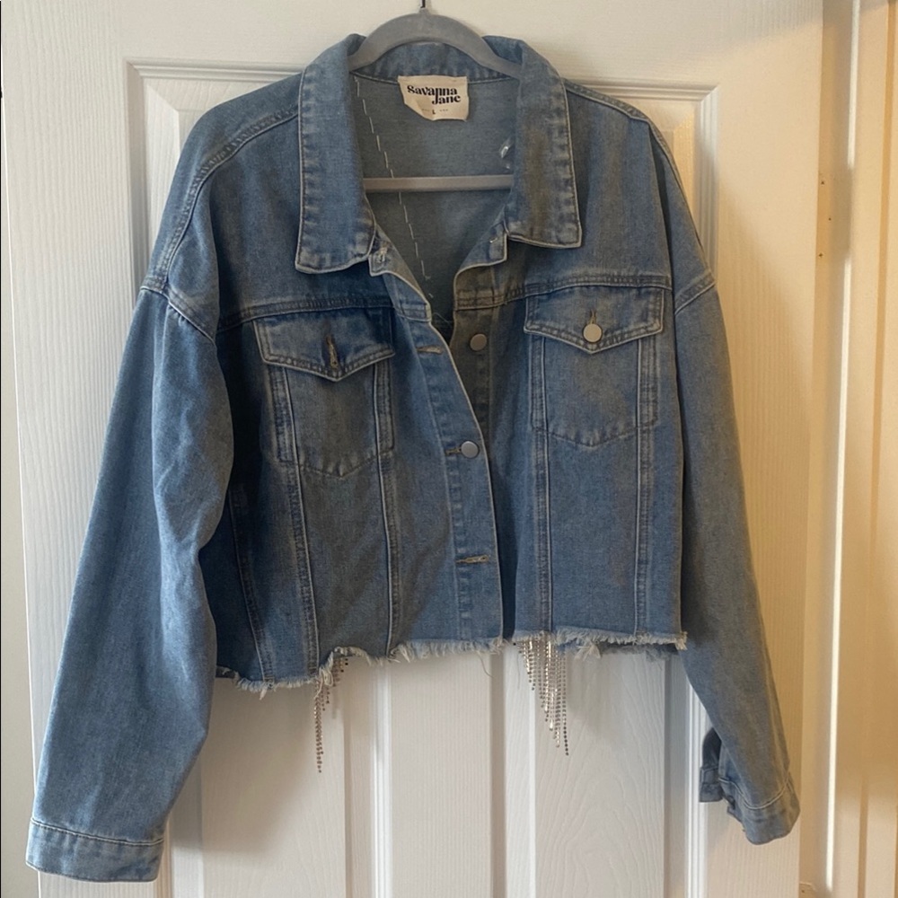 Denim and Rhinestone Fringe Jacket